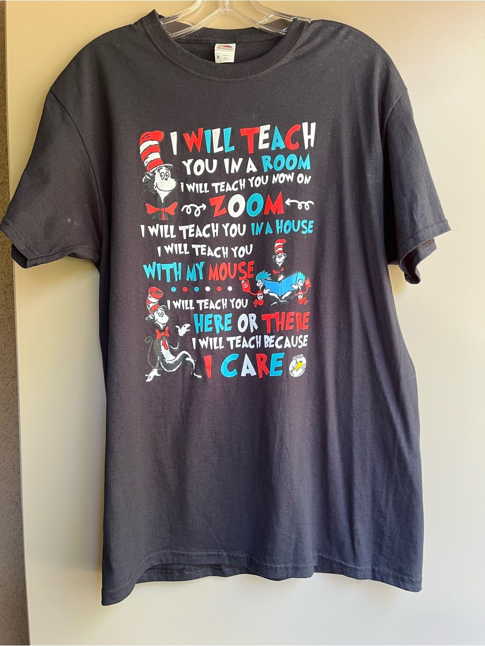 Dr. Seuss Black Graphic Tee with Red, Blue, White Accents